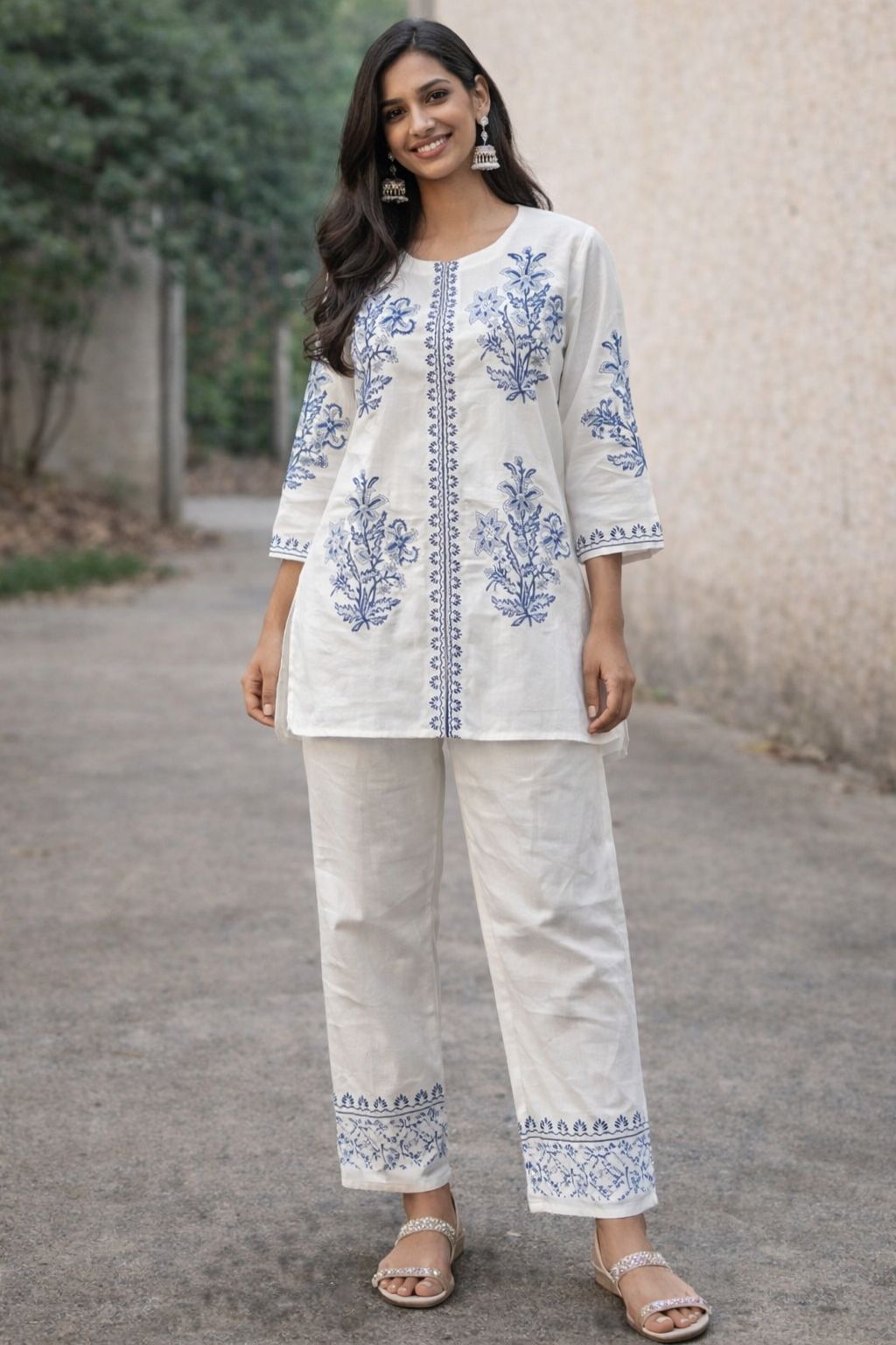 Women Cotton Co-Ord Set – Blue Embroidered Kurta Pant Set | Ethnic Coord Set | Soft Breathable Daily Wear | Natural Fab