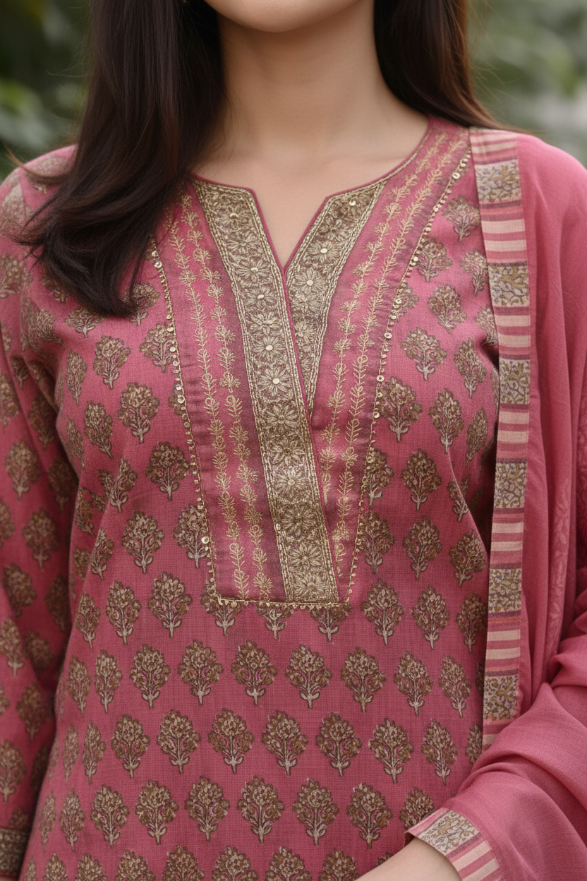 Women’s Pure Cotton Kurti Set with Dupatta – Printed Straight Kurta Pant Set | Ethnic Wear for Daily, Office & Festive Use