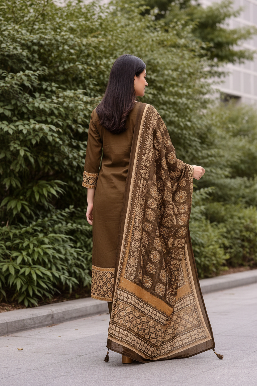 Women’s Pure Cotton Kurti Set with Printed Dupatta – Straight Kurta Pant Set | Ethnic Wear for Office, Festive & Daily Use