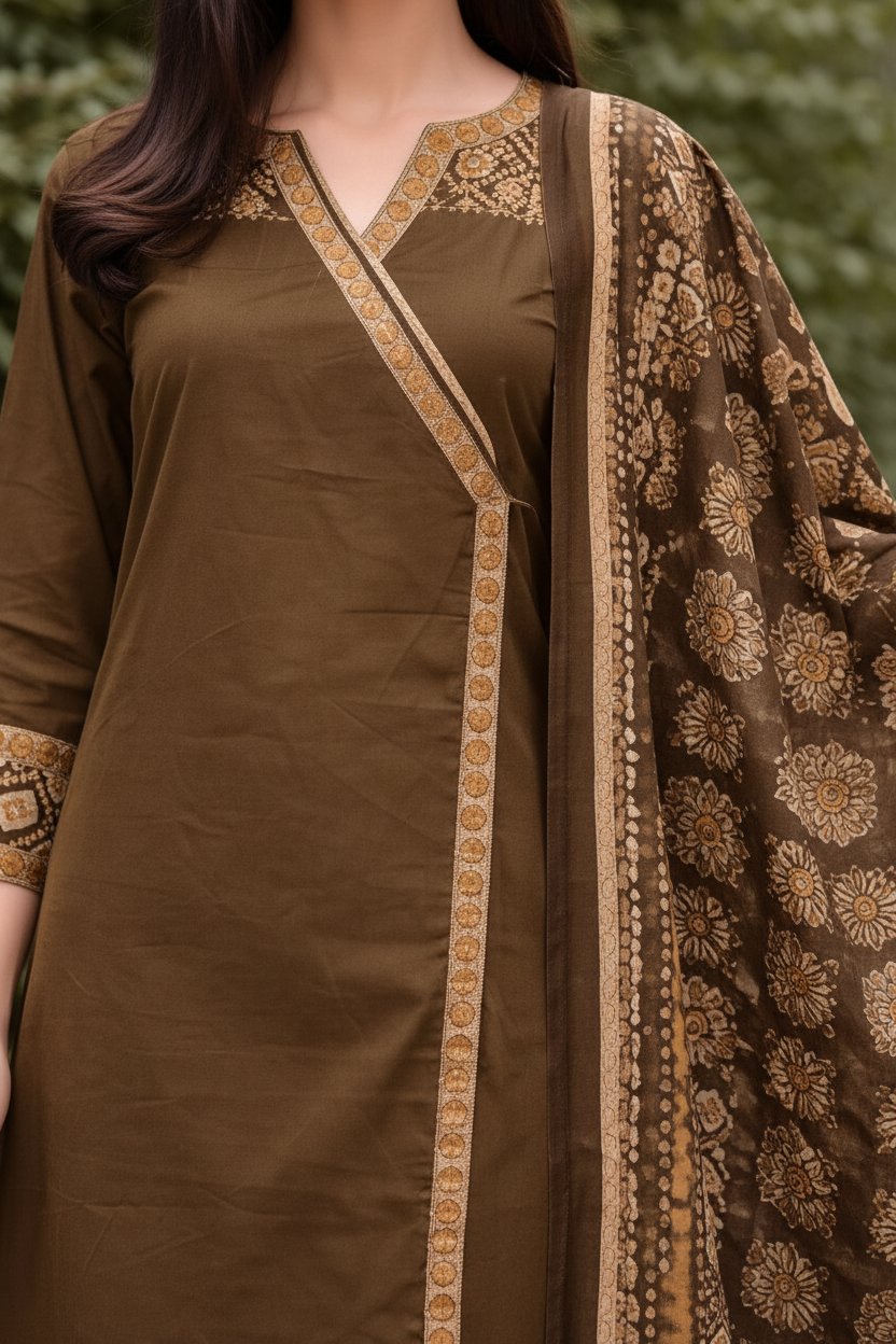 Women’s Pure Cotton Kurti Set with Printed Dupatta – Straight Kurta Pant Set | Ethnic Wear for Office, Festive & Daily Use