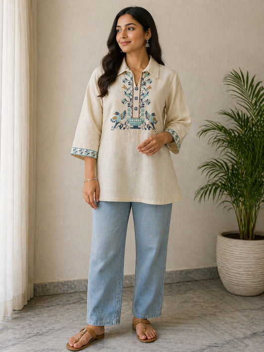 Women Cotton Short Kurti Top | Ethnic Printed Tunic | Casual Summer Wear Shirt Style Kurta