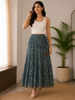 Women’s Ottoman Cotton Printed Long Skirt – Flared Boho Maxi Skirt for Women Casual & Ethnic Wear