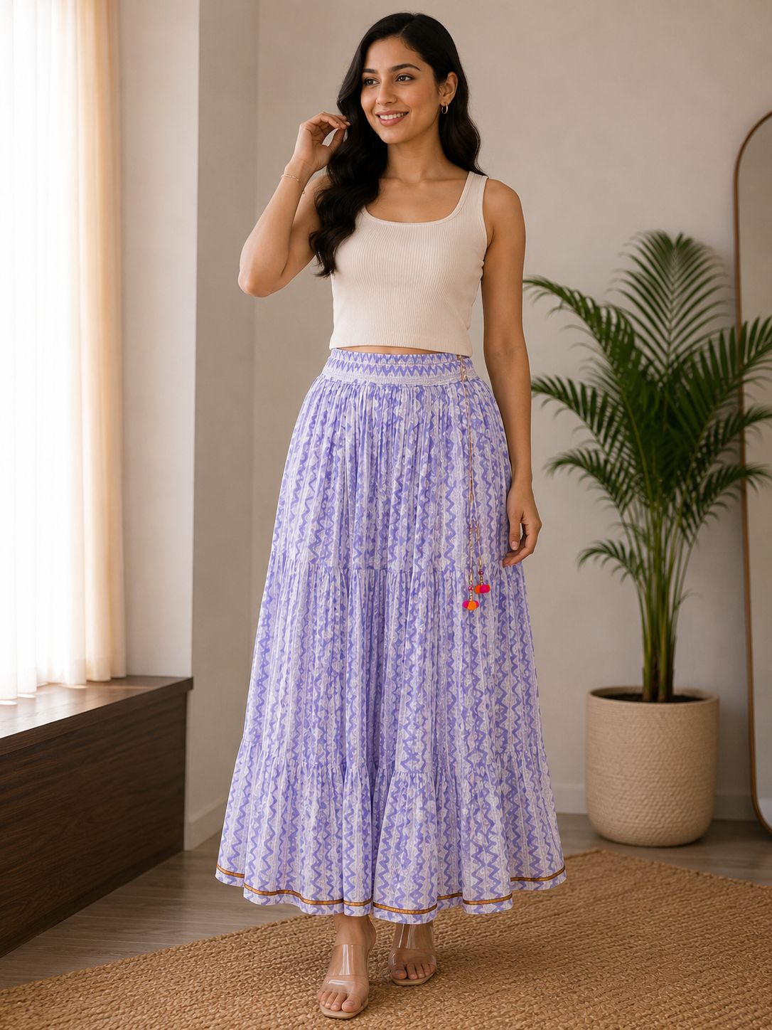 Women’s Pure Cotton Printed Flared Maxi Skirt for Women | Ethnic Boho Long Skirt with Elastic Waist | Casual & Festive Wear