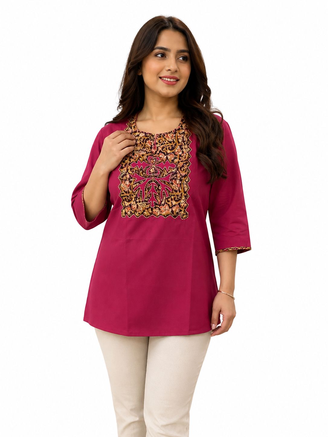 Women’s Kalamkari Printed Short Kurti for Women | Cotton Blend Ethnic Tunic Top | Casual & Office Wear