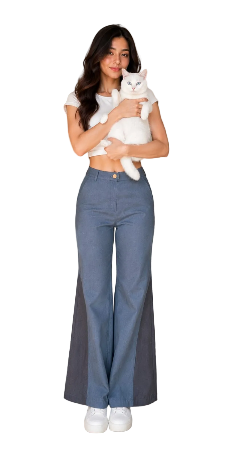 Natural Fab Women’s Cotton Bell Bottom Pants | High Waist Flared Wide Leg Trousers with Pockets, Button & Zip Closure