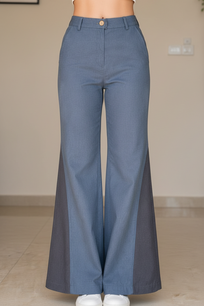 Natural Fab Women’s Cotton Bell Bottom Pants | High Waist Flared Wide Leg Trousers with Pockets, Button & Zip Closure