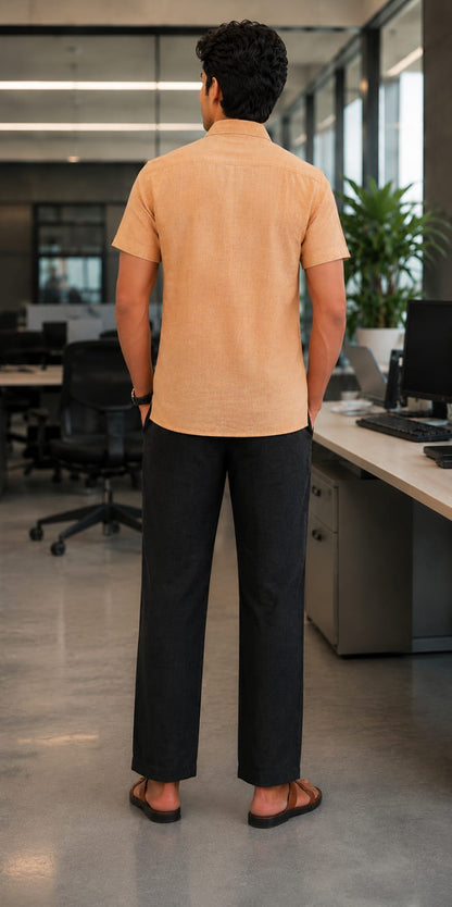 Natural Fab Men’s Linen Blend Half Sleeve Shirt | Casual Solid Summer Shirt for Men | Lightweight Breathable Regular Fit