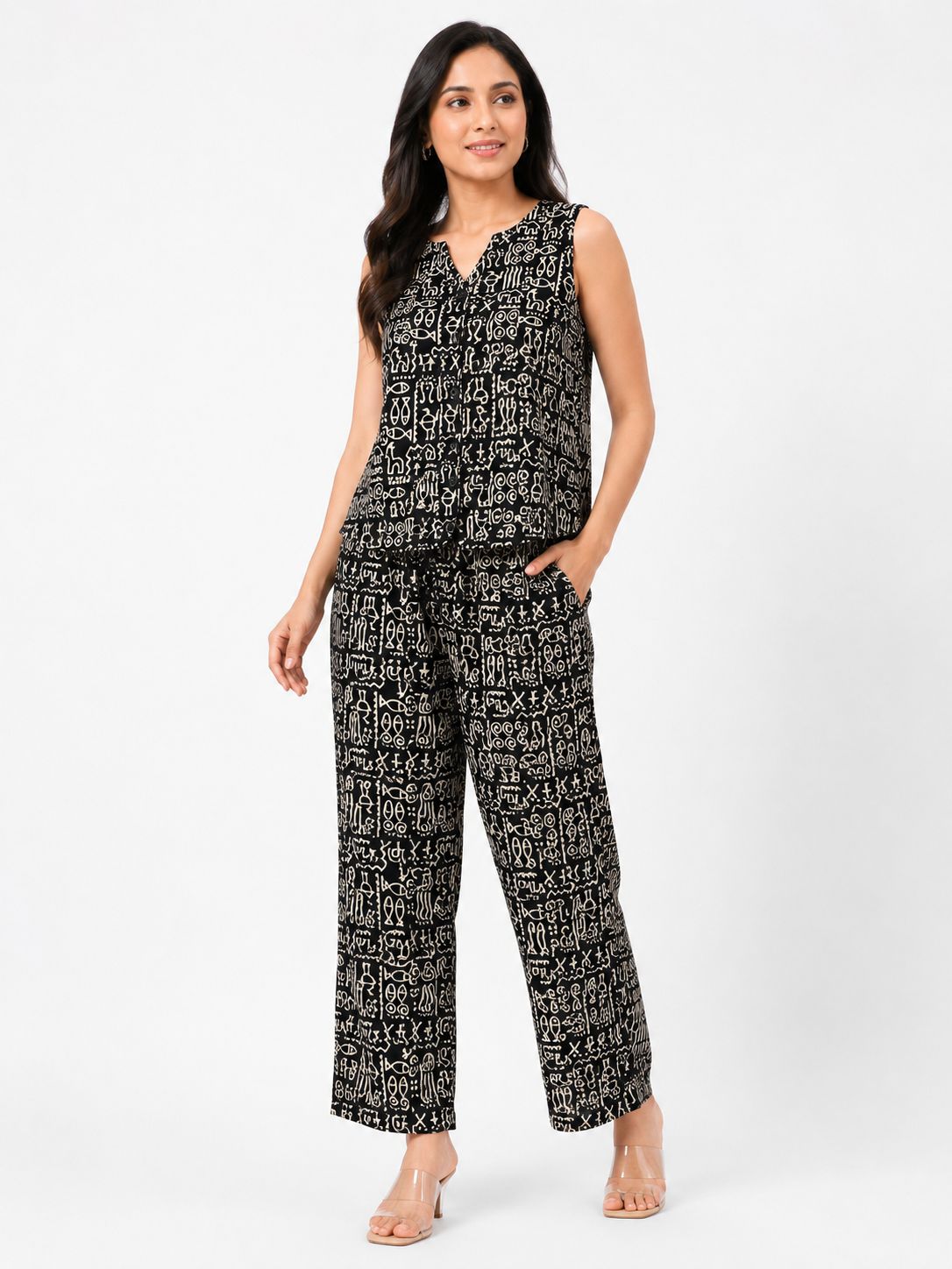 Women’s Pure Cotton Printed Co-Ord Set for Women | Sleeveless Top with Straight Pants | Casual Lounge Wear by Natural Fab