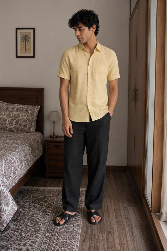 Men’s Linen Blend Half Sleeve Shirt for Men | Premium Summer Casual Solid Shirt | Lightweight Breathable Linen Shirt by Natural Fab