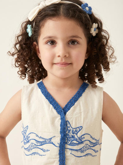 Baby Girls White & Blue Embroidered Baby set Set | Kids Sleeveless Top & Pants Set | Cute Casual & Summer Wear for Girls