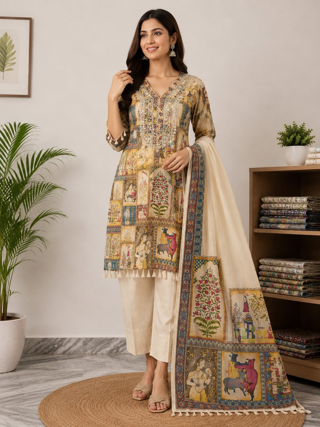 Women Cotton Printed Kurti Pant Set | Ethnic Straight Kurta Set for Women | Casual, Festive & Office Wear