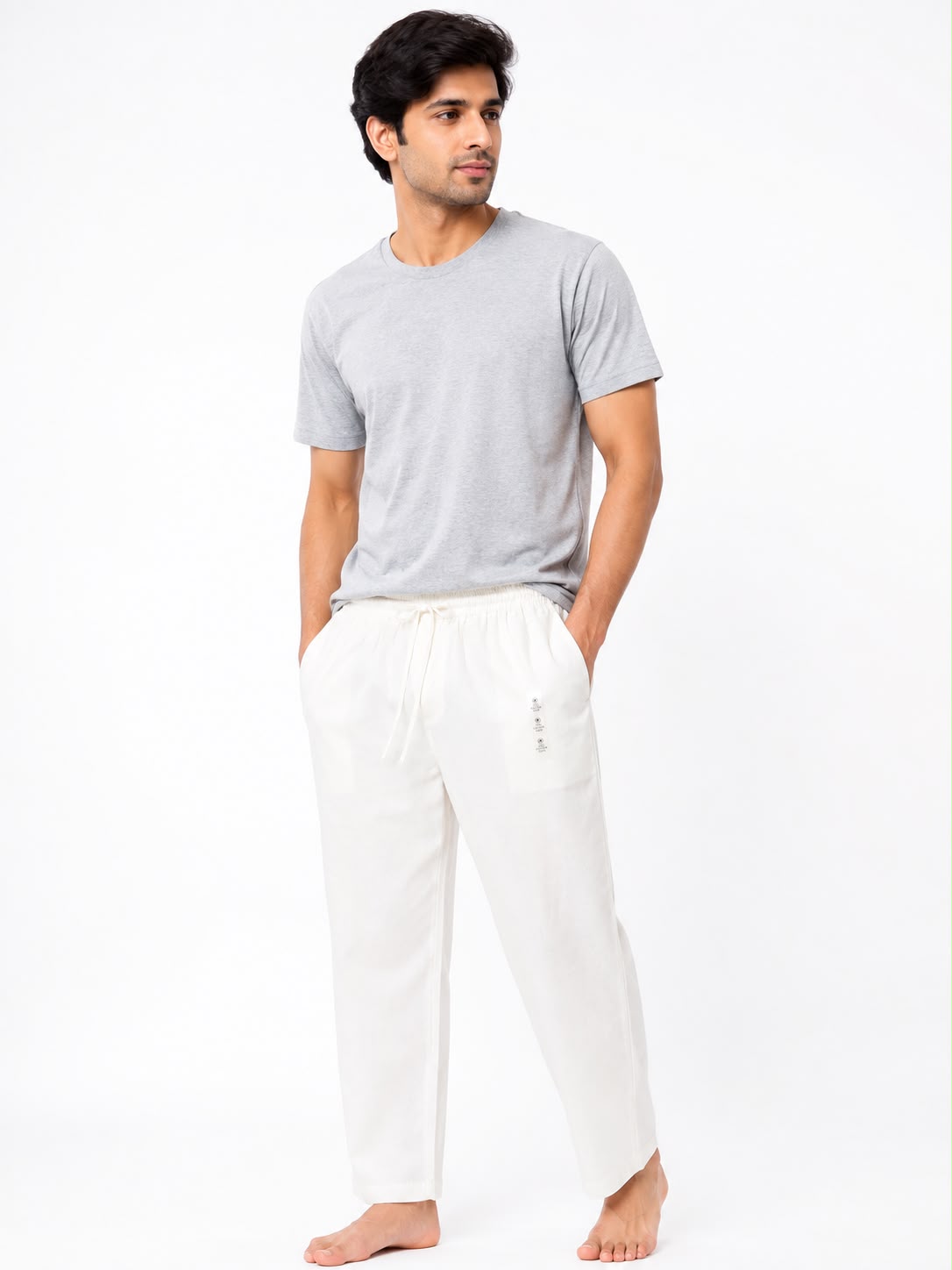 Men’s White Cotton Pajama Pants with Pockets | Relaxed Fit Traditional Pyjama Bottom for Kurta, Lounge & Daily Wear
