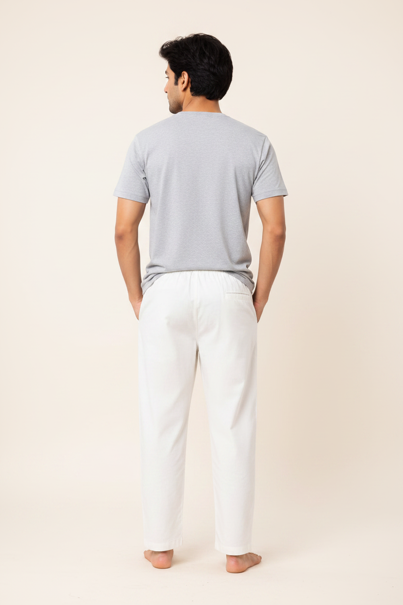 Men’s White Cotton Pajama Pants with Pockets | Relaxed Fit Traditional Pyjama Bottom for Kurta, Lounge & Daily Wear