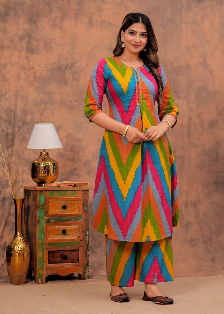 Vibrant Multi-Color Zigzag Co-Ord Set