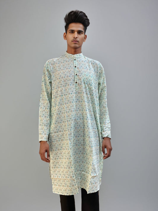 Elegant Mint Green Printed Cotton Kurta