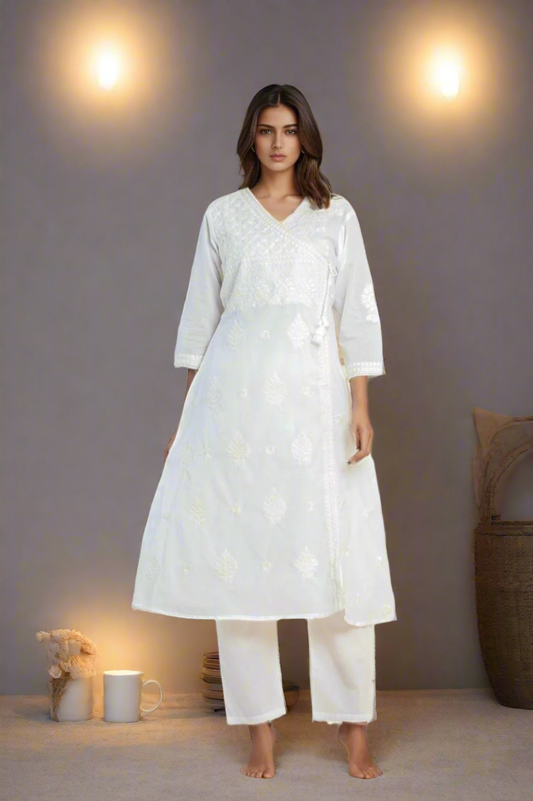 Elegant White Chikankari Cotton Kurta Set – Handcrafted Ethnic Wear for Women