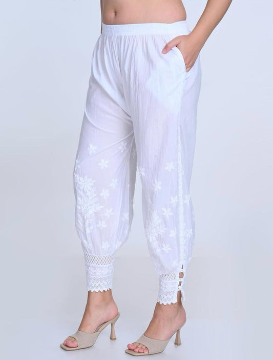 Graceful White Chikankari Embroidered Harem Pants