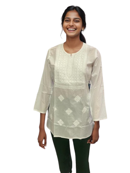 Elegant White Cotton Chikankari Kurti – Grace in Every Thread