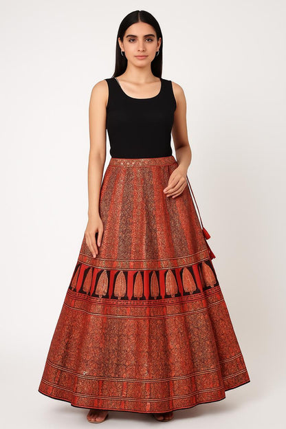 Ajrakh Modal Silk Ethnic Printed Long Skirt