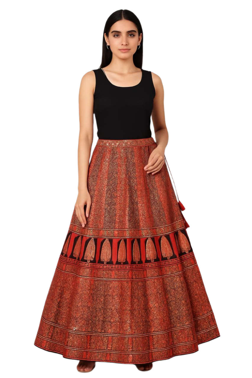 Ajrakh Modal Silk Ethnic Printed Long Skirt