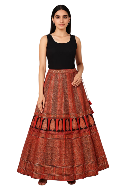 Ajrakh Modal Silk Ethnic Printed Long Skirt