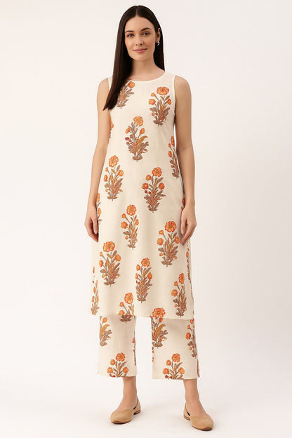 100% Cotton Handblock Printed Co-Ord Set – Sleeveless Kurti natural fab