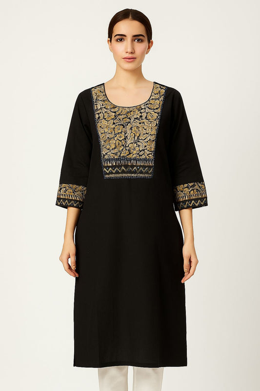 Natural Fab Girls' 100% Pure Cotton Black Kalamkari Print Kurti – Handcrafted Traditional Indian Ethnic Wear