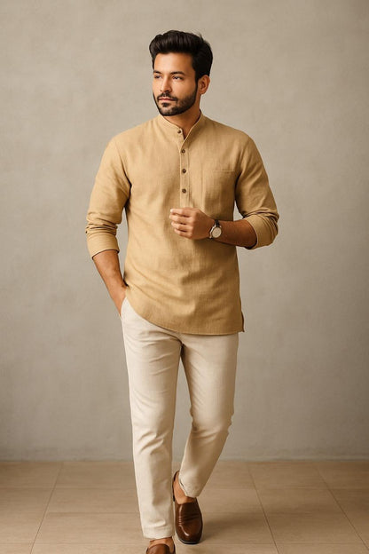 MEN PISTA GREEN SHORT KURTA