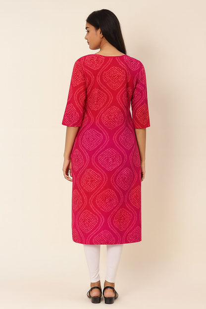Bright Pink Cotton Printed Kurti for Women – Elegant Daily & Office Wear