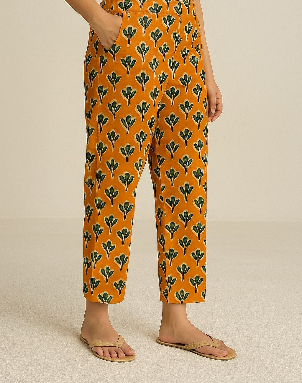 Every Day Cotton Kurta Pant Set for Women – Yellow Handblock Printed Daily Wear Outfit