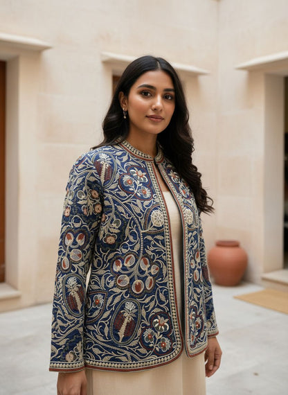 Women’s Premium Embroidered Jacket | Premium Wool Blend Winter Jacket | Handcrafted Floral Work | Ethnic Festive & Casual Wear