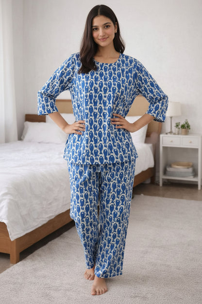 Women’s Cotton Printed Night Suit – Soft Breathable Sleepwear & Lounge Set | Natural Fab