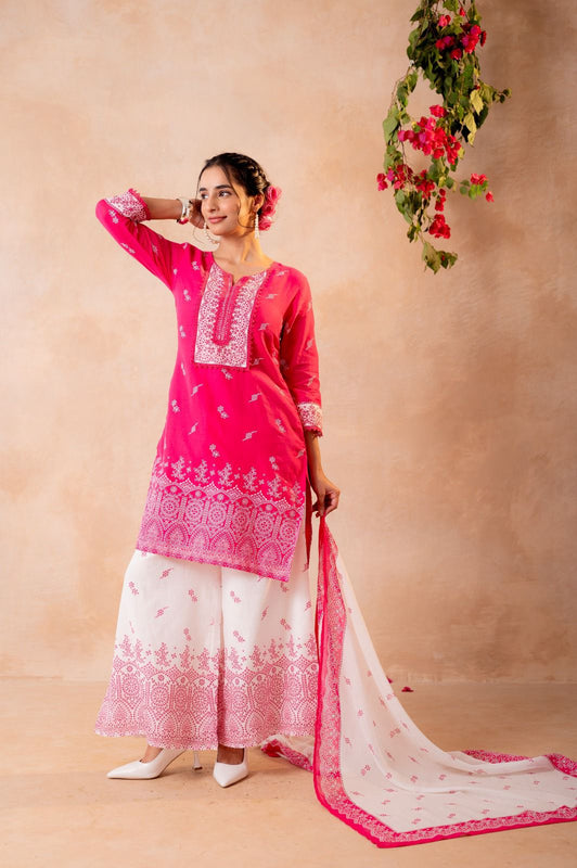 Women’s Mal Cotton Hand Block Printed Kurti Pant Dupatta Set | Ethnic 3-Piece Suit Set | Lightweight Breathable Traditional Indian Kurta Set for Festive & Casual Wear