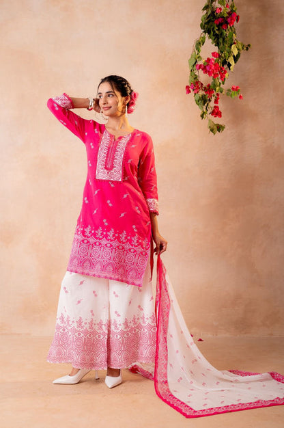 Women’s Mal Cotton Hand Block Printed Kurti Pant Dupatta Set | Ethnic 3-Piece Suit Set | Lightweight Breathable Traditional Indian Kurta Set for Festive & Casual Wear