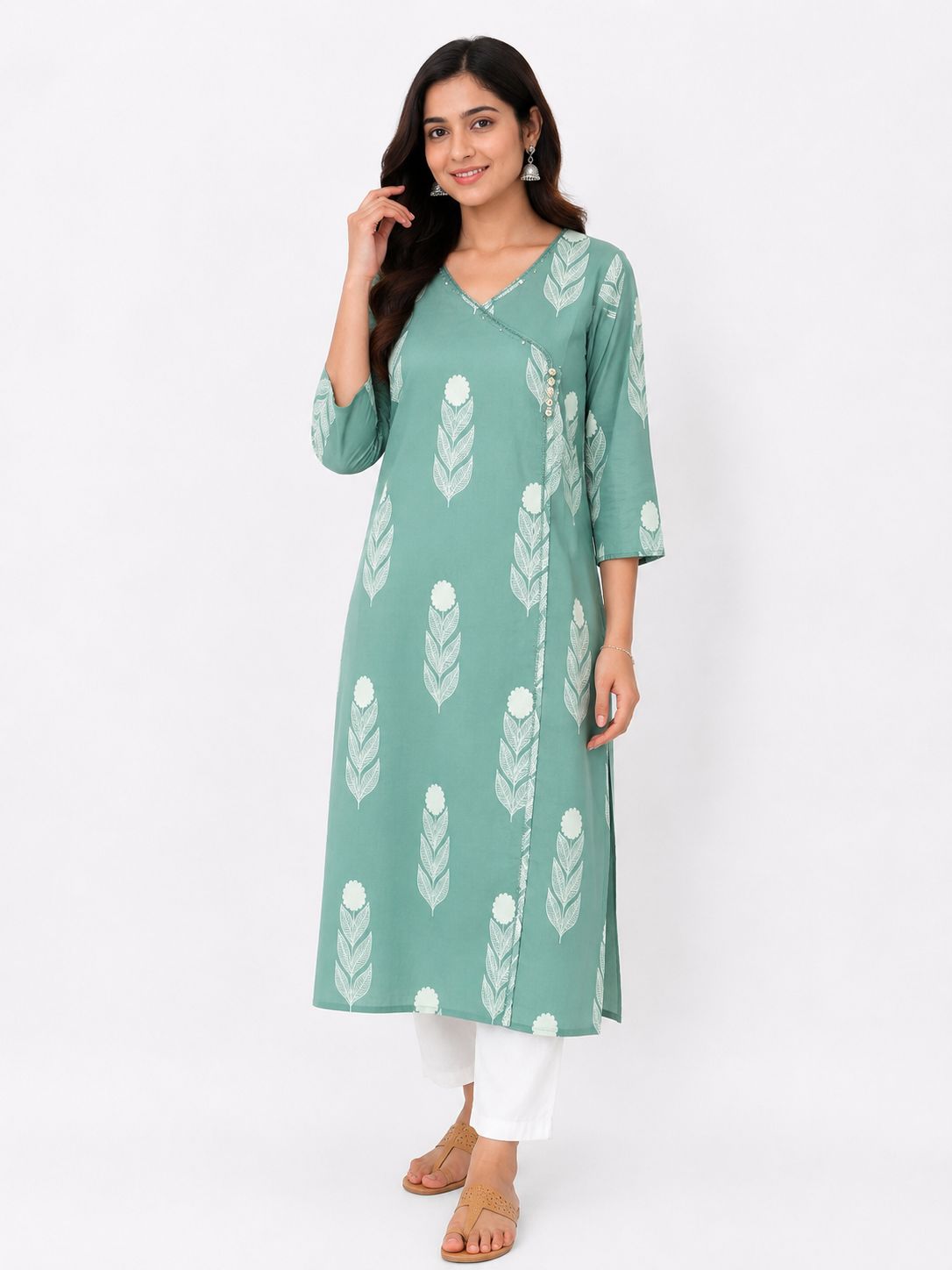 Women Sea Green Printed Straight Kurti | Elegant Ethnic Kurta for Casual, Office & Daily Wear