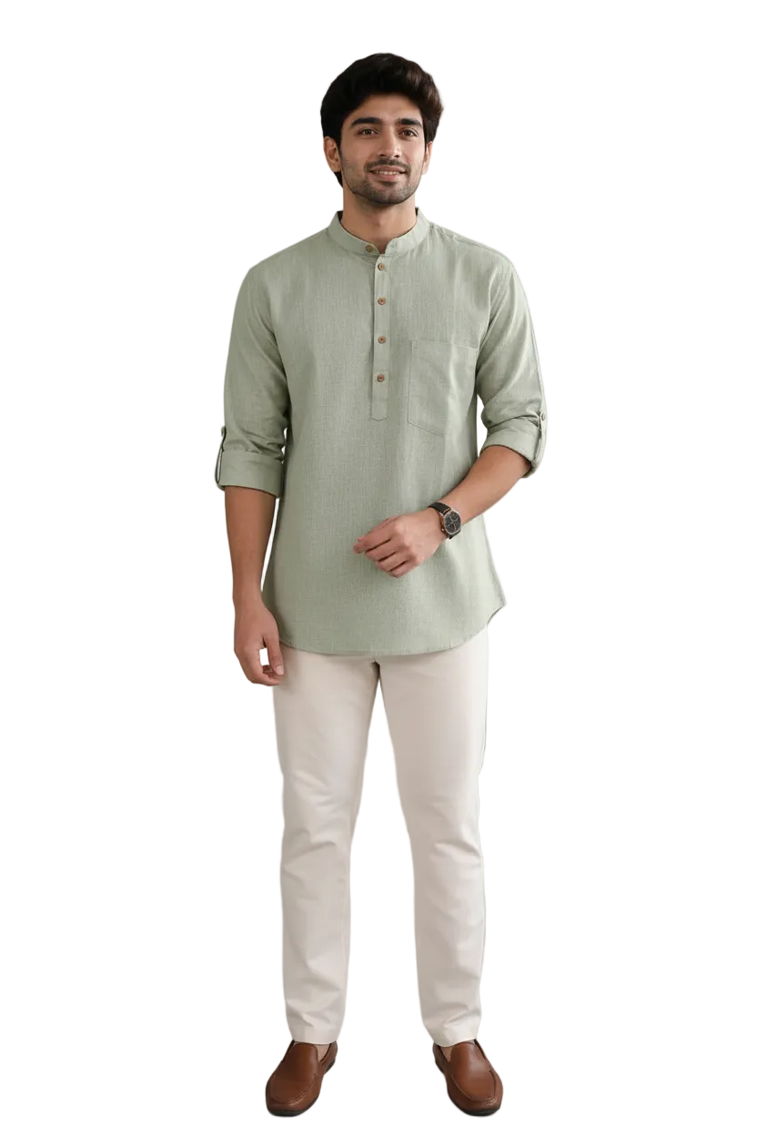 MEN PISTA GREEN SHORT KURTA