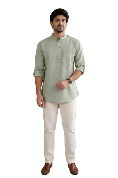 MEN PISTA GREEN SHORT KURTA