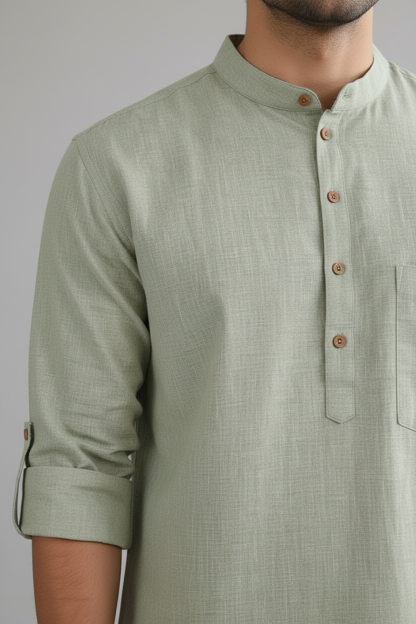MEN PISTA GREEN SHORT KURTA