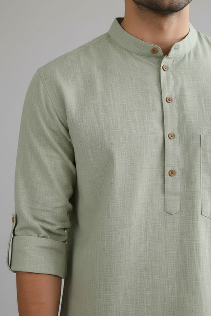 MEN PISTA GREEN SHORT KURTA
