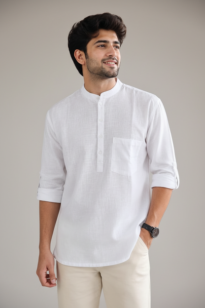 MEN PISTA GREEN SHORT KURTA