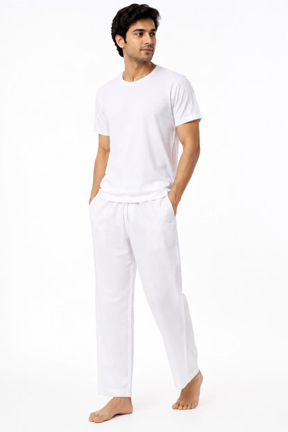 Men’s White Cotton Pajama Pants with Pockets | Relaxed Fit Traditional Pyjama Bottom for Kurta, Lounge & Daily Wear