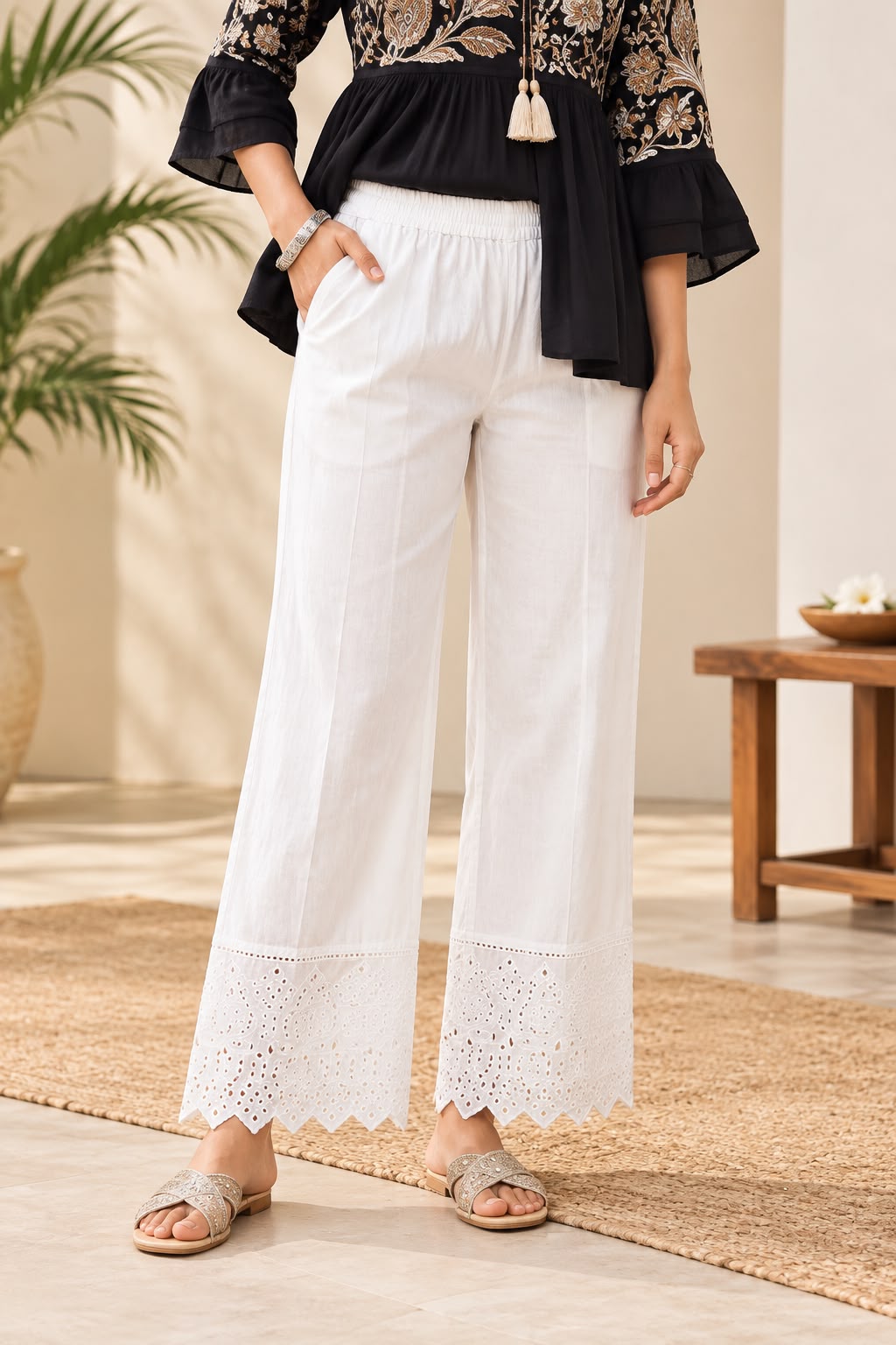 Natural Fab women’s white cotton palazzo pants