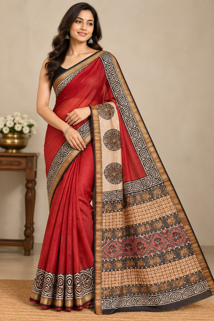 Natural Fab Maheshwari silk hand block printed saree UNI6835