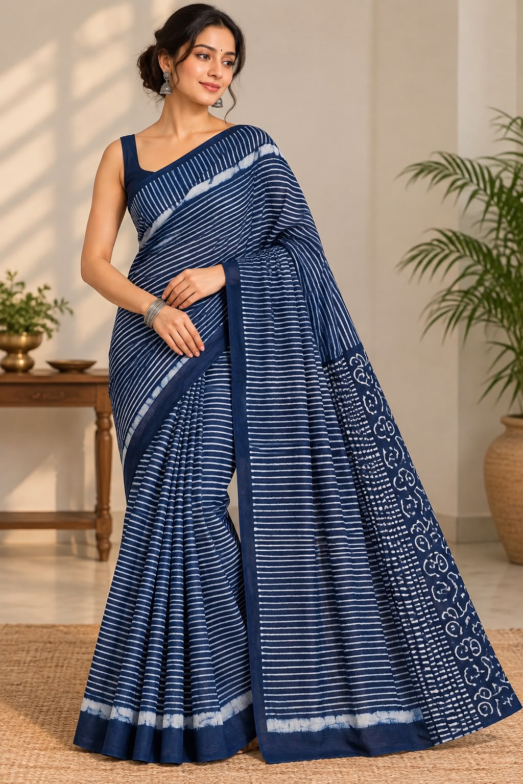 Mal Mal cotton hand block printed saree SKU UNI6843