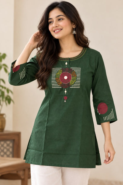 Women’s Green Handloom Short Kurti