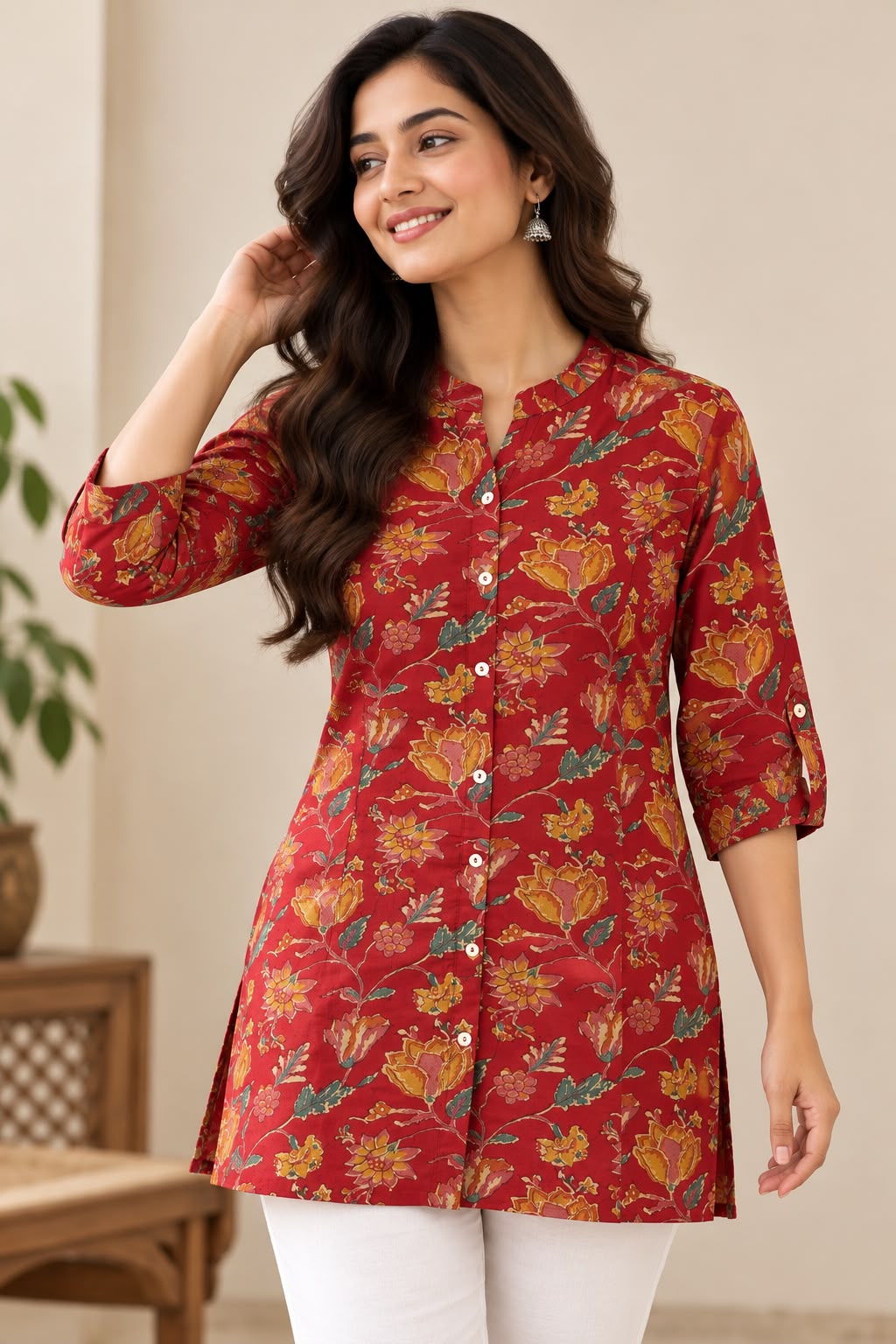Women’s Maroon Handloom Short Kurti