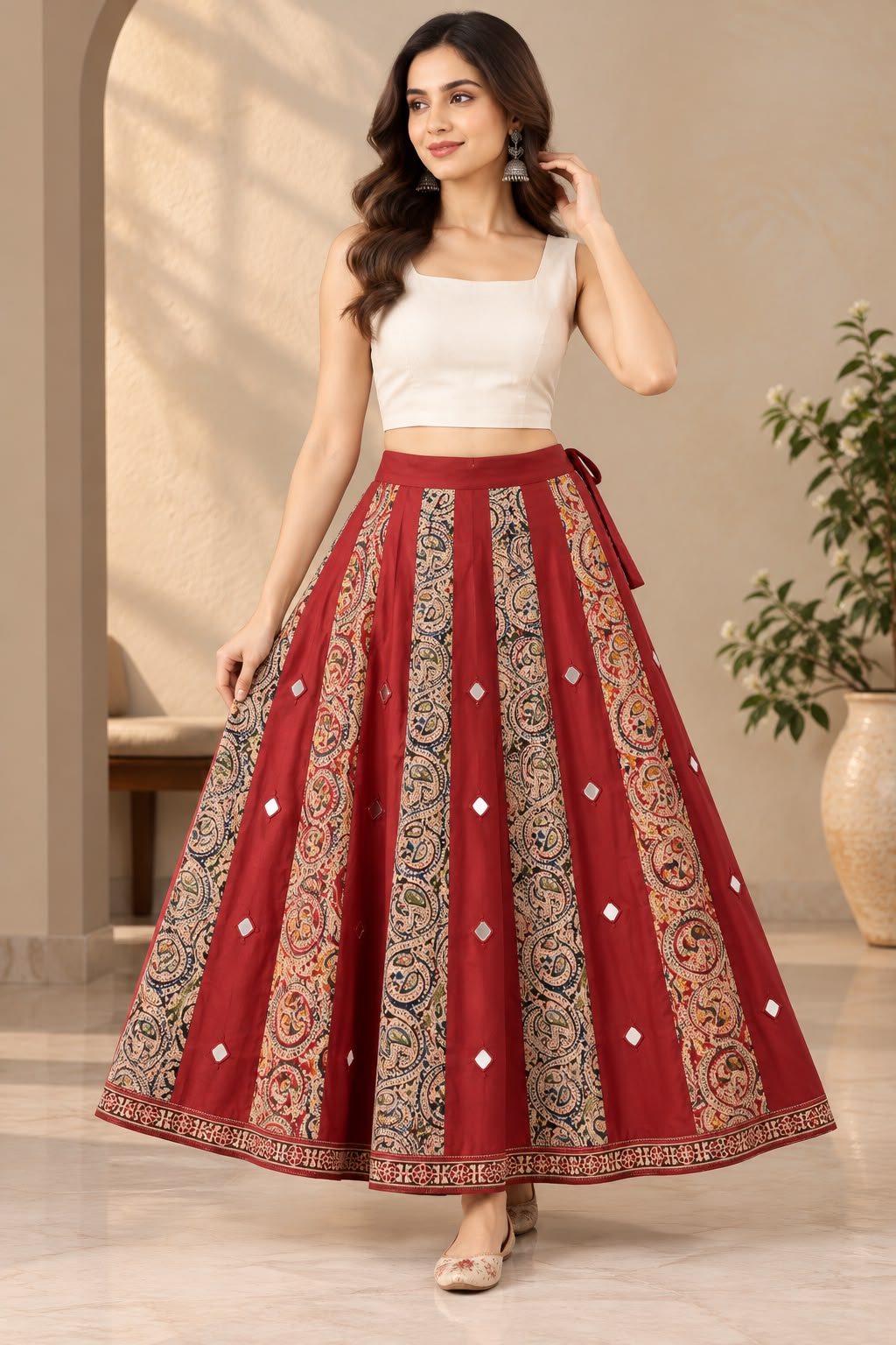 Women's Maroon Ethnic Skirt | Elegant Indian Fusion Bottom Wear