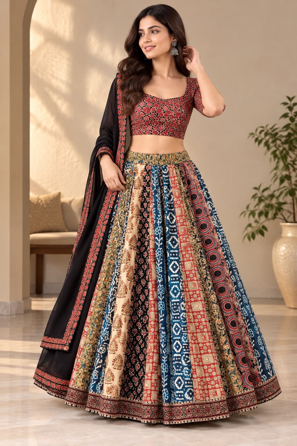 Women's Black Cotton Kalamkari Craft Lehenga Set | Artisan Ethnic Occasion Wear