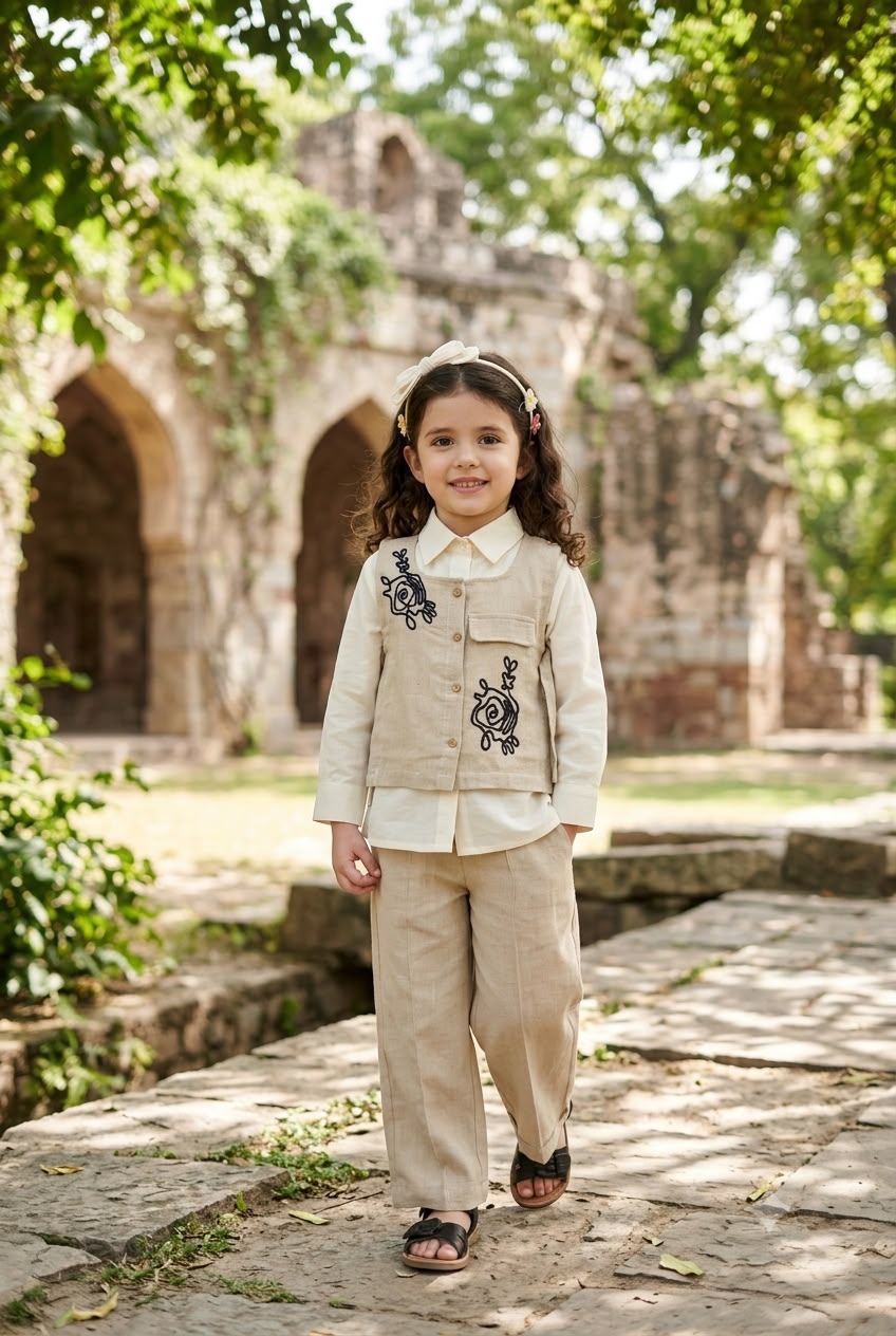 Girls' Off-White Co-Ord Set | Comfortable Matching Kids Outfit