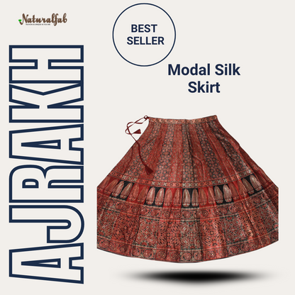 Ajrakh Modal Silk Ethnic Printed Long Skirt